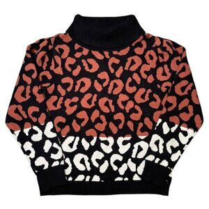 Skies Are Blue Colorblock Leopard Relaxed Fit Turtleneck Sweater Small